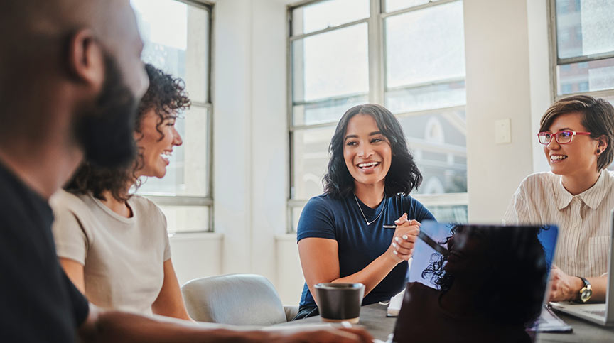 People discussing our first time manager training course, CCL Boost for new leaders, an online asynchronous video-based training for first-time managers