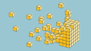 Graphic illustration of building blocks illustrating the concept of overcoming belief barriers and leadership development as a force multiplier for systemic solutions