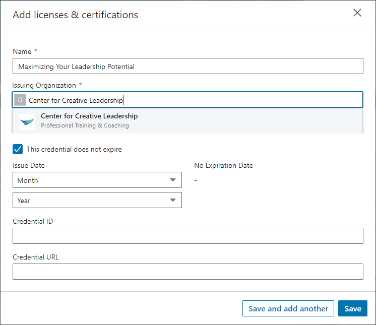 How to manually add a digital badge for your CCL leadership program as a credential on your LinkedIn profile