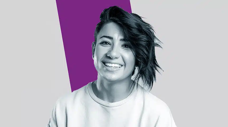 image of employee with color background representing access to opportunities for leadership development