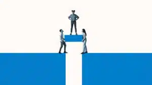 image of young people stepping over gap representing how to reduce workplace barriers